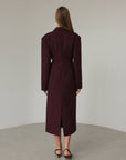 Burgundy Wrap Midi Dress with Blazer Detail