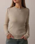 Ribbed Knit Beige Sweater