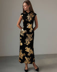 Floral Gold-Print Dress