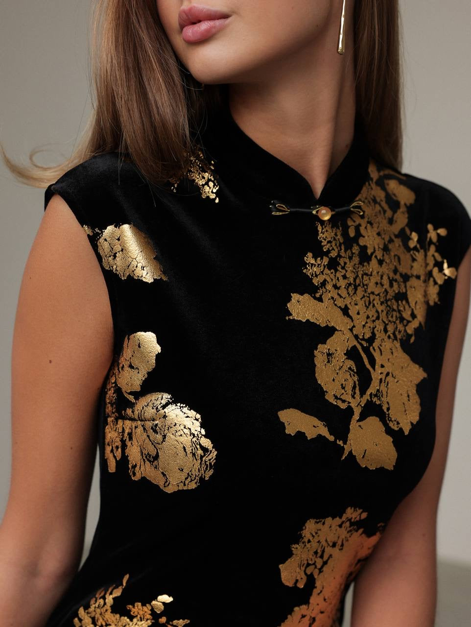 Floral Gold-Print Dress