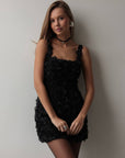 Elegant Rose Textured Black Mini Dress