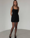 Elegant Rose Textured Black Mini Dress