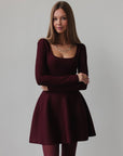 Elegant Burgundy Flared Knit Dress