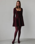 Elegant Burgundy Flared Knit Dress