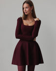 Elegant Burgundy Flared Knit Dress