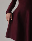 Elegant Burgundy Flared Knit Dress