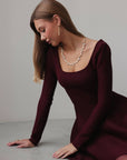 Elegant Burgundy Flared Knit Dress