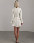 Ivory Textured Mini Dress with Bow Detail