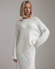 Pearl-Detail White Knit Sweater