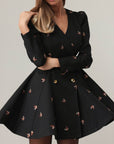 Butterfly Embroidered Black Mini Dress