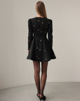 Butterfly Embroidered Black Mini Dress