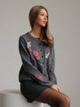 Floral Embroidered Grey Cardigan