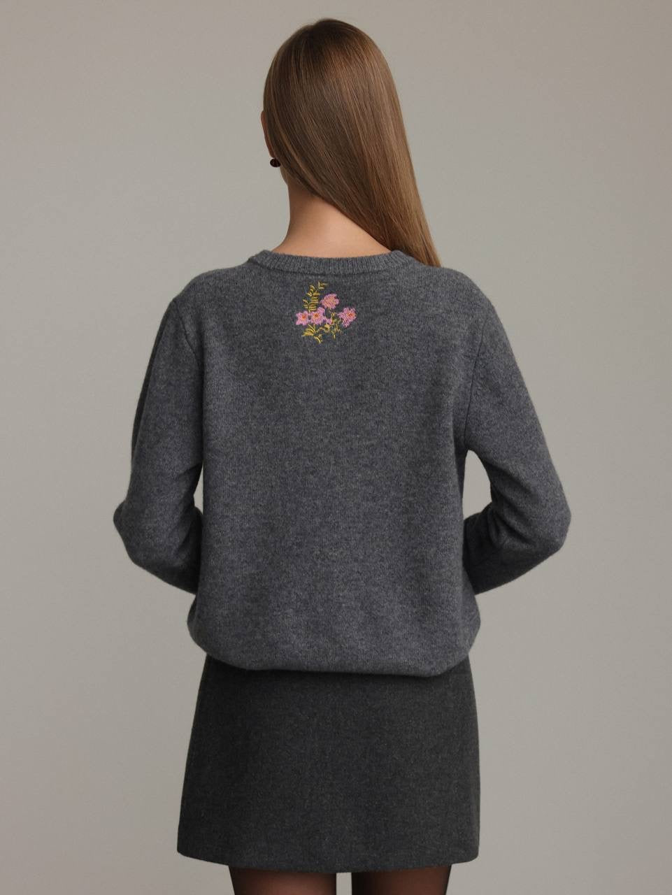 Floral Embroidered Grey Cardigan