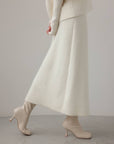 Elegant Ivory Wool Midi Skirt