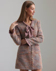 Romantic Bow-Detail Tweed Mini Dress