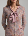 Romantic Bow-Detail Tweed Mini Dress