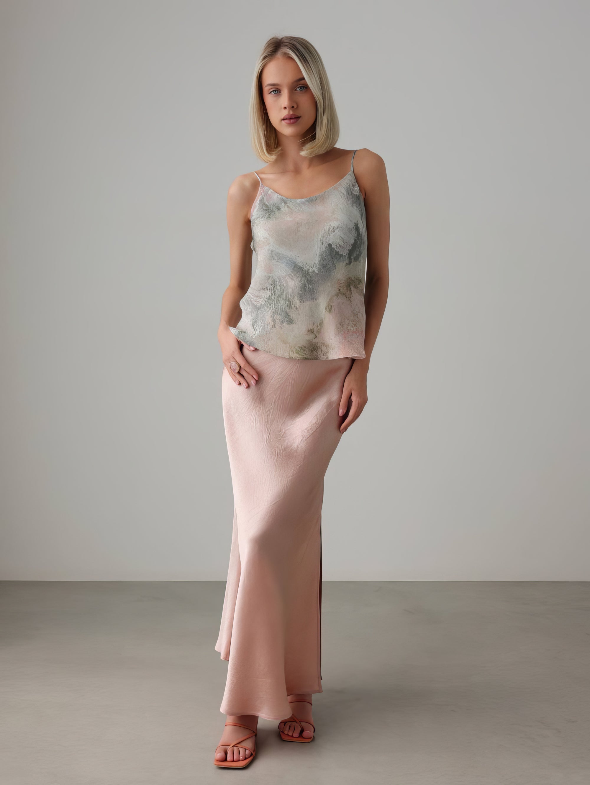 Blush Satin Bias Skirt