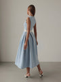 Baby‑Blue Belted Pleated Midi Dress