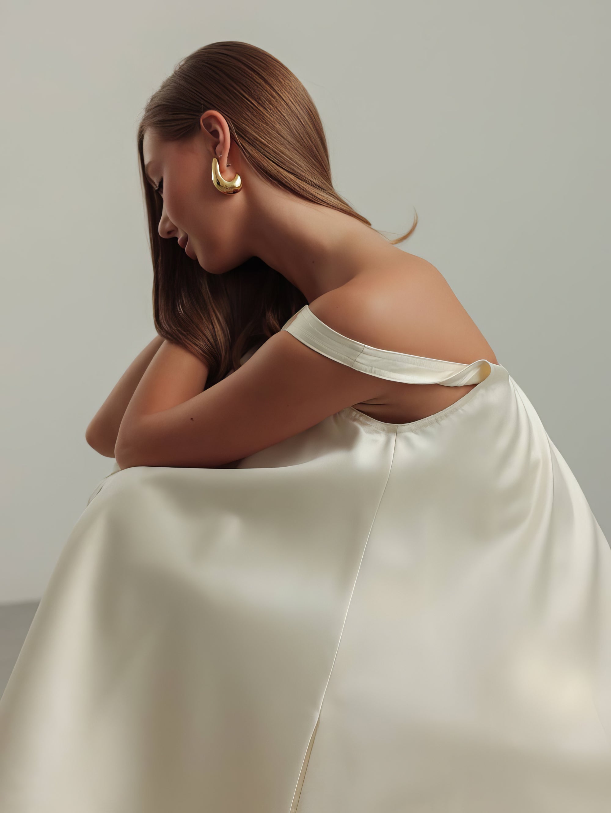 Ivory Satin Trapeze Dress