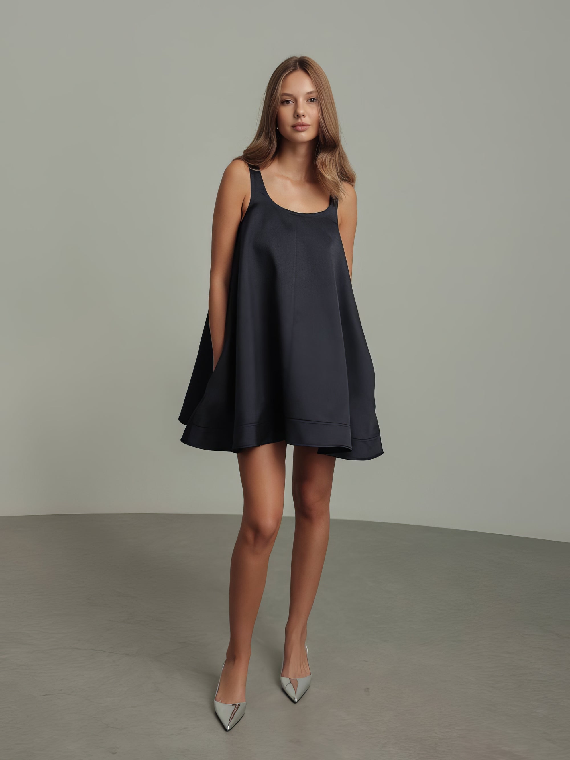 Midnight Shine Satin Trapeze Dress