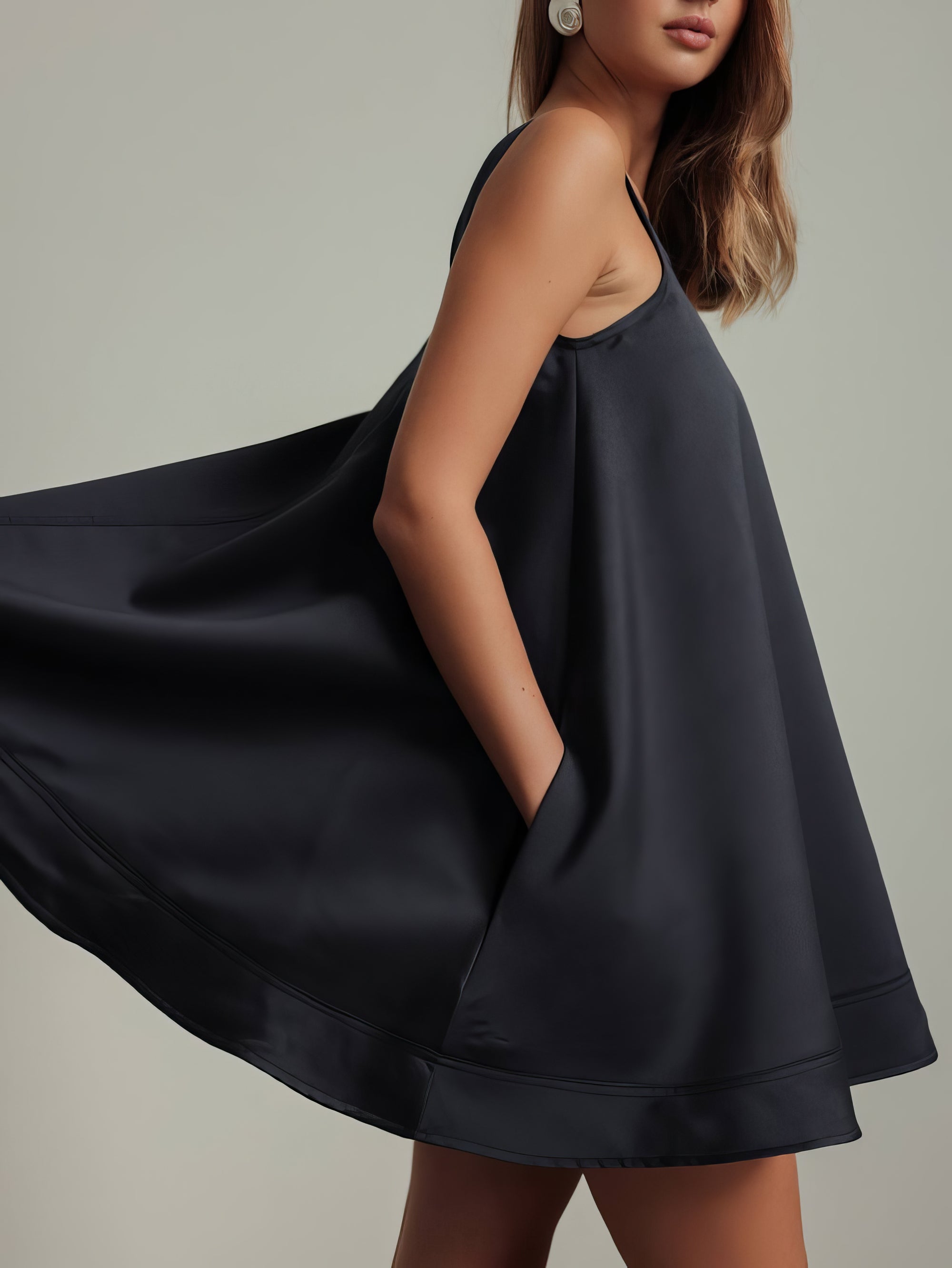 Midnight Shine Satin Trapeze Dress