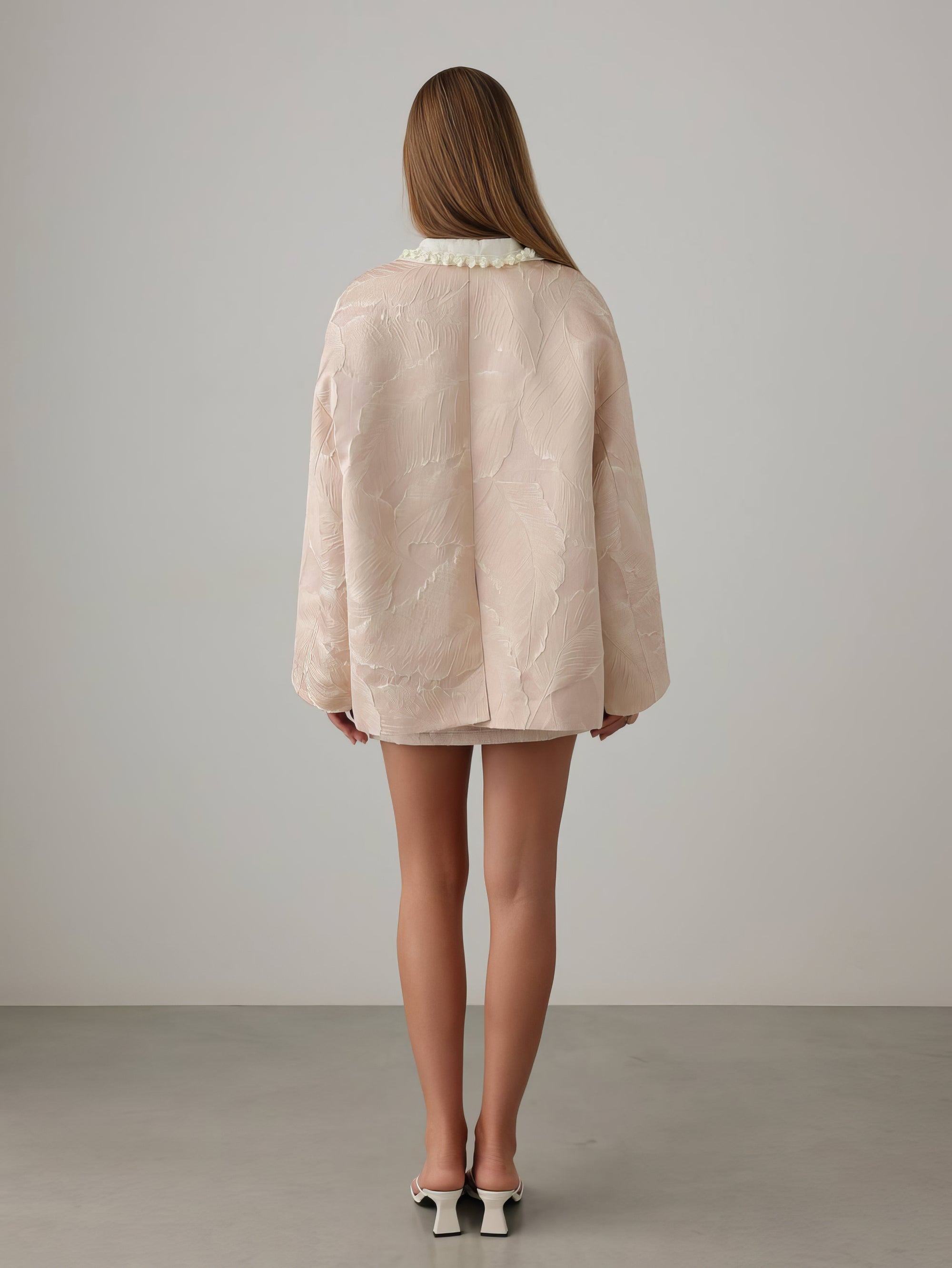 High Neck Jacquard Ecru Blouse
