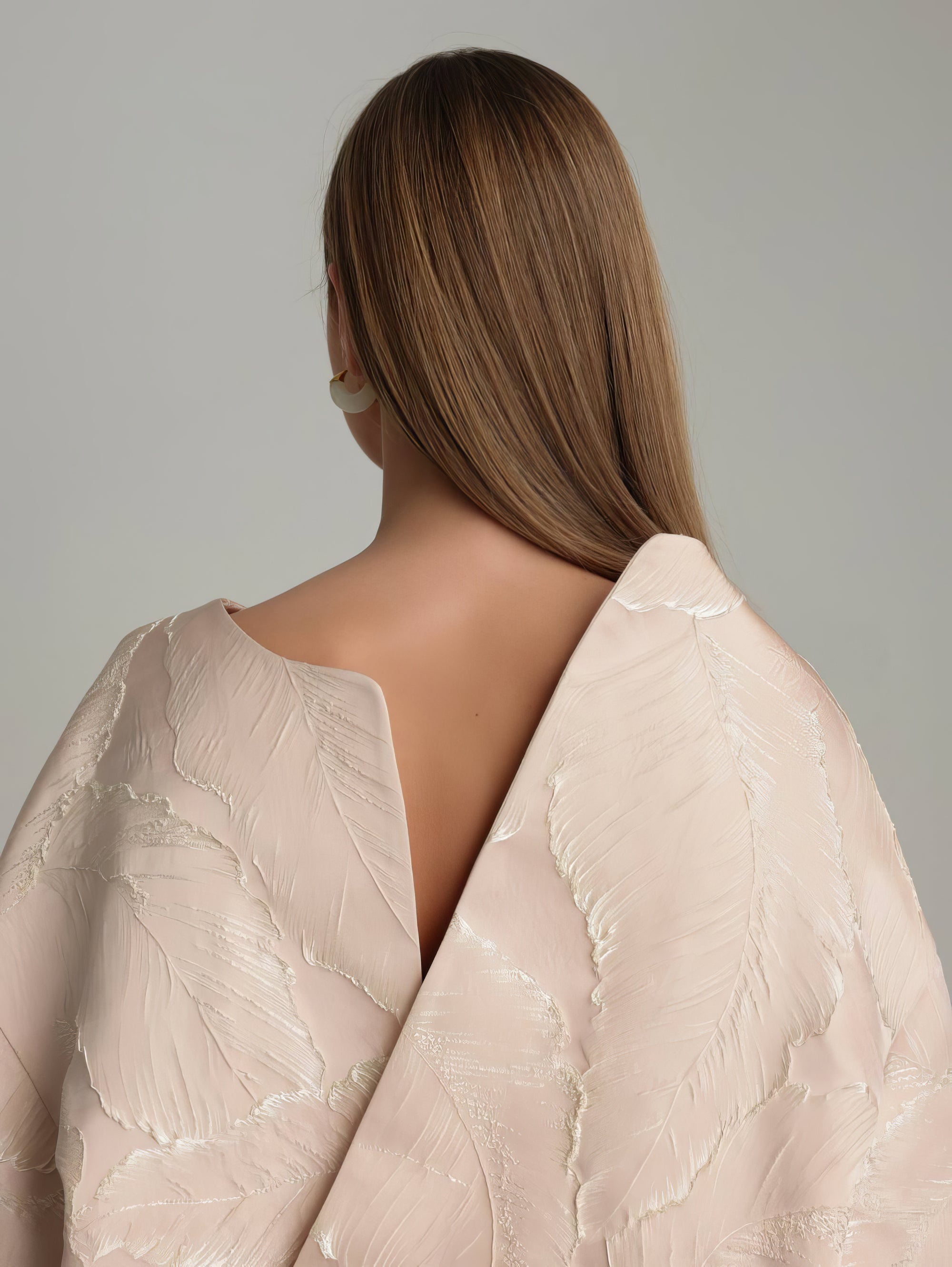 High Neck Jacquard Ecru Blouse