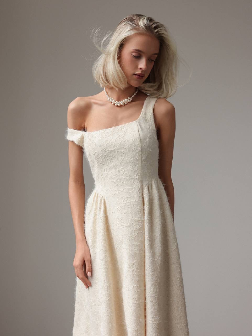 Claire Cream Square-Neck Lace Dress