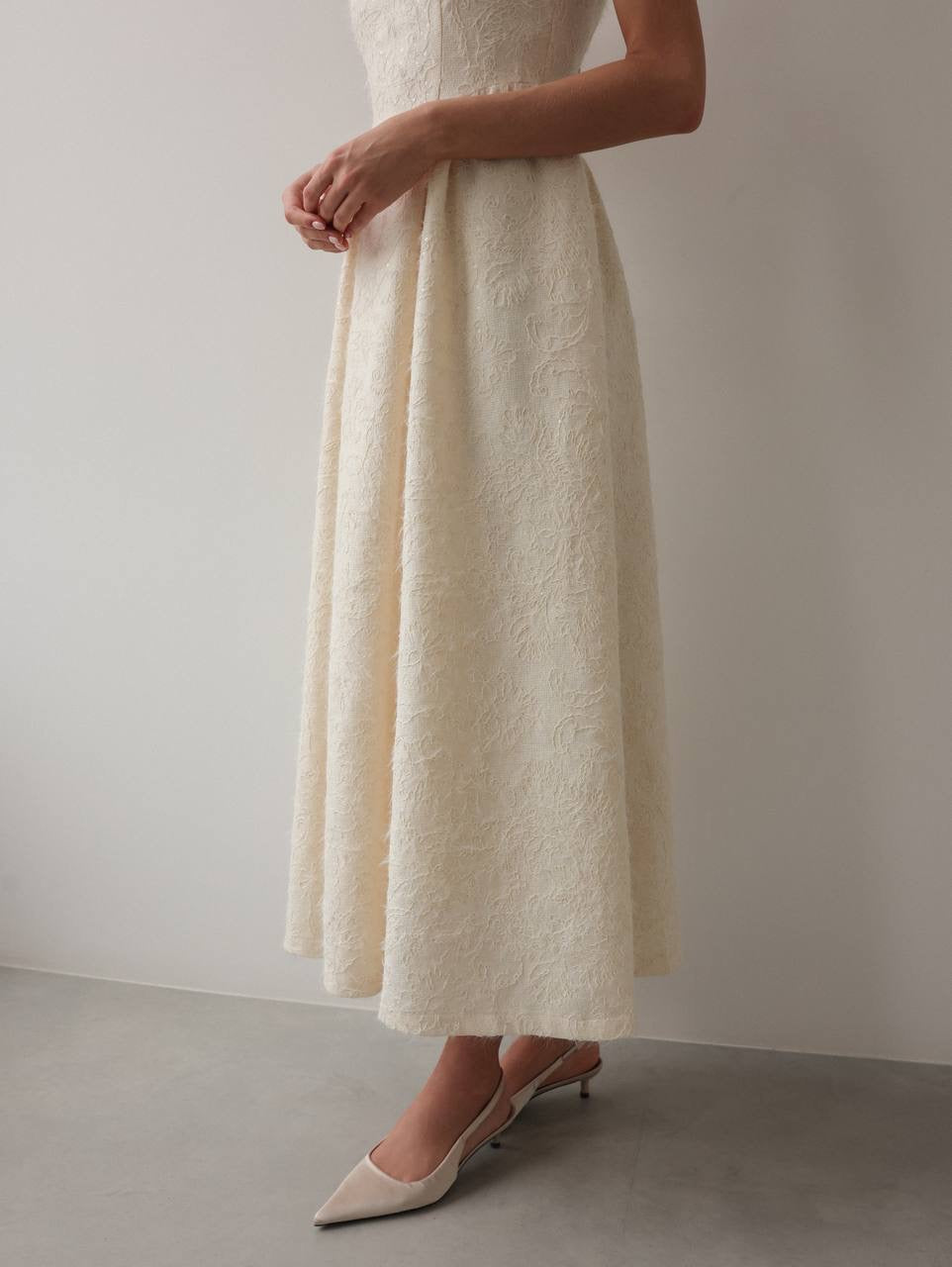 Claire Cream Square-Neck Lace Dress