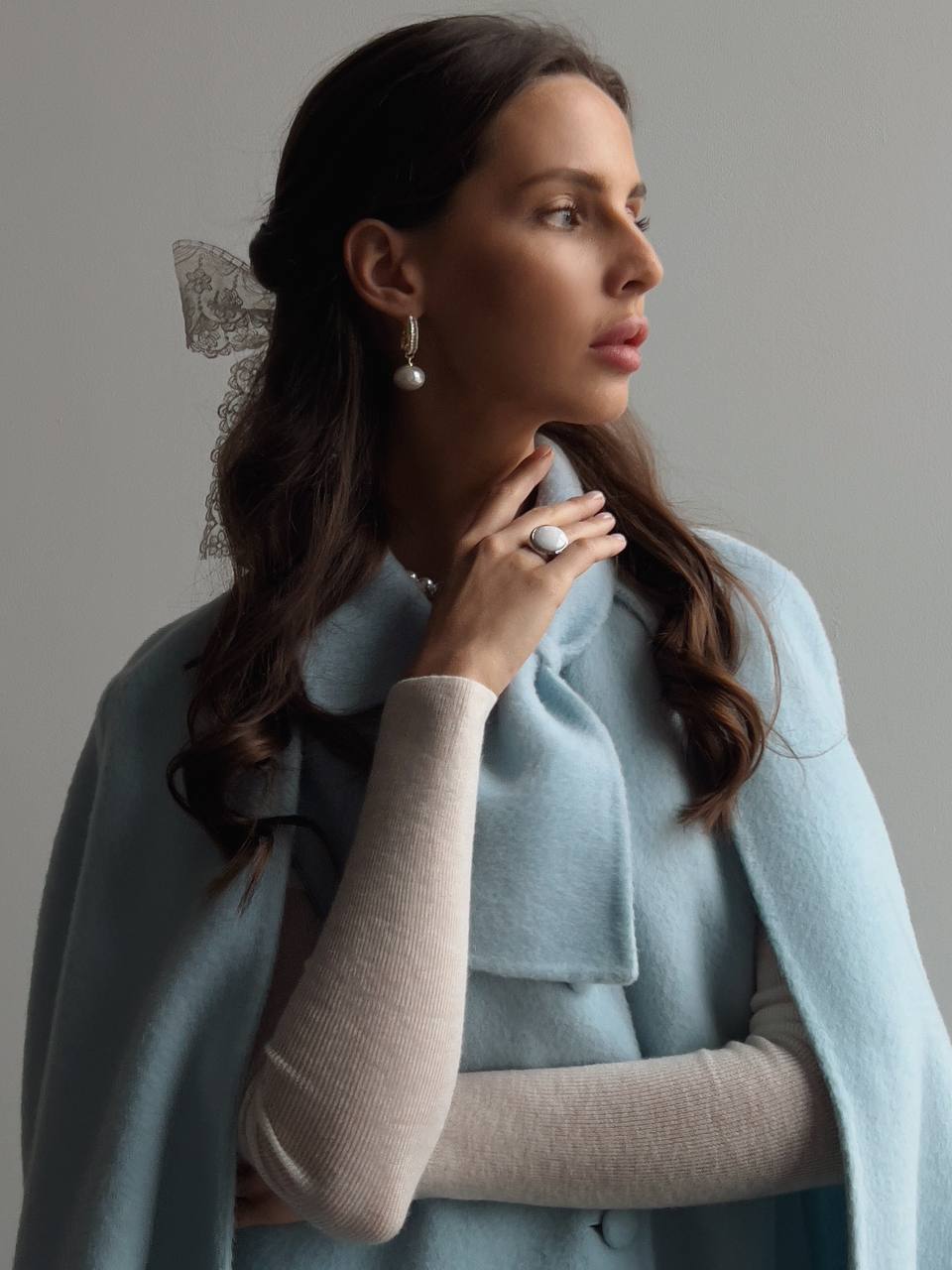 Cape Coat With Tie Neck