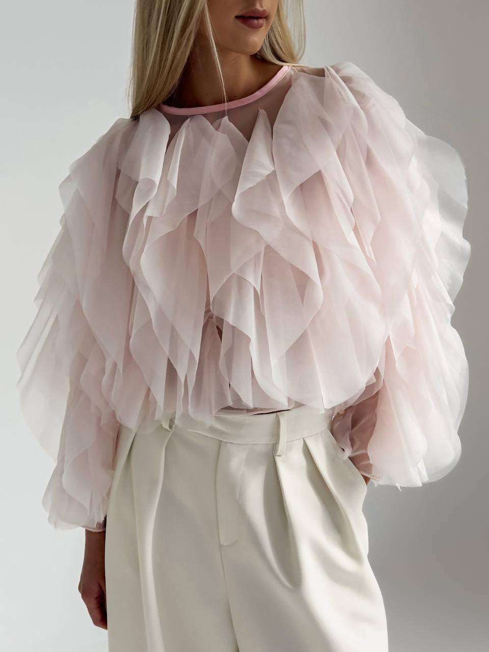 Elegant Tulle Detail Blouse - GodBlessDress