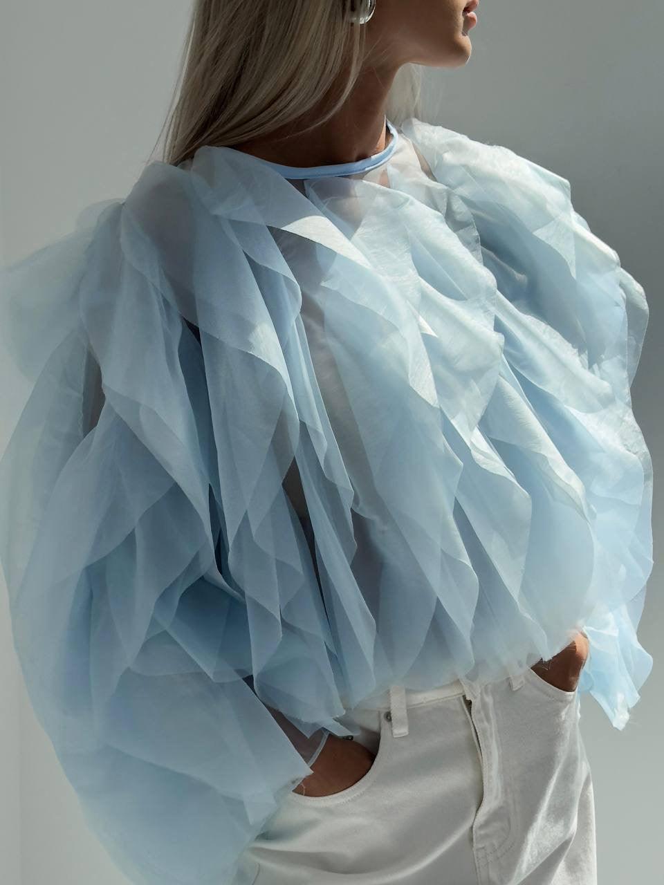 Elegant Blue Tulle Blouse - GodBlessDress