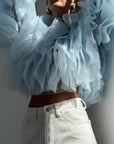 Elegant Blue Tulle Blouse - GodBlessDress