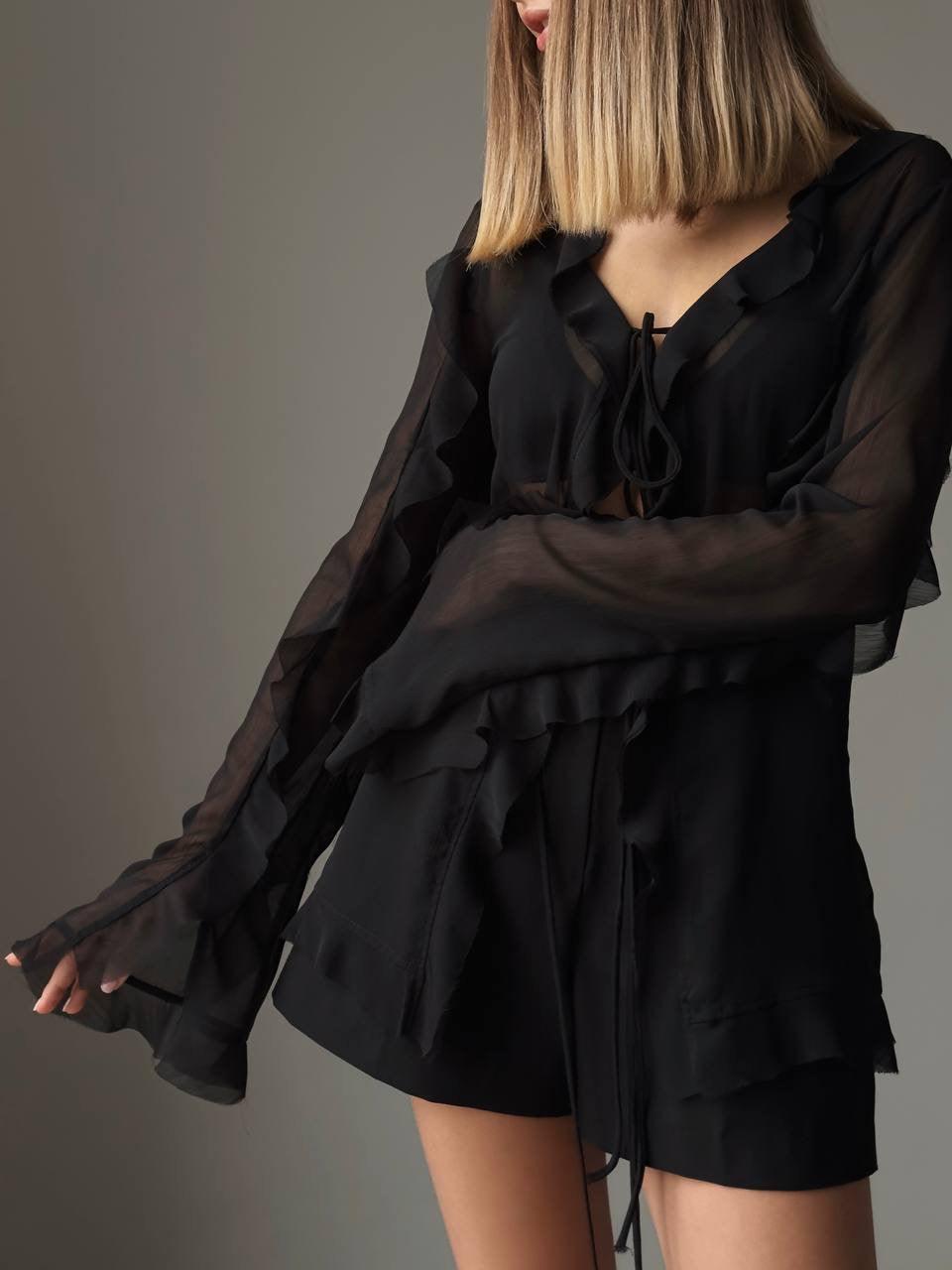 Elegant Black Chiffon Blouse - GodBlessDress