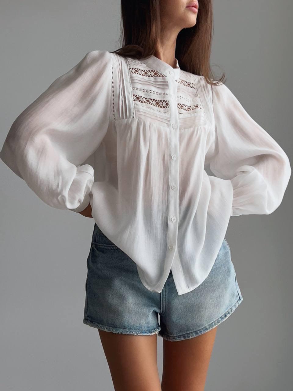 Elegant White Blouse with Lace Details - GodBlessDress