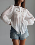 Elegant White Blouse with Lace Details - GodBlessDress