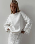 White Sweatshirt with Lace Sleeves