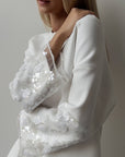 White Sweatshirt with Lace Sleeves