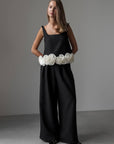 Black Sleeveless Blouse with Floral Detail