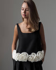 Black Sleeveless Blouse with Floral Detail