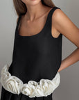 Black Sleeveless Blouse with Floral Detail