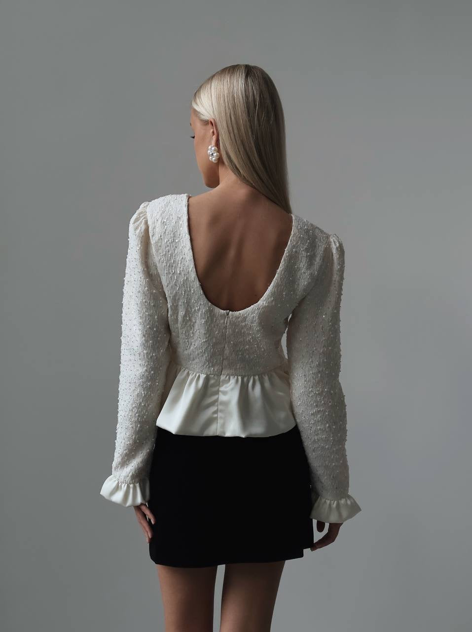 Embellished Cream Peplum Blouse