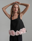 Black Tank Top with Floral Detail