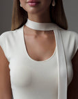 Cream Blouse with Neck Tie Detail