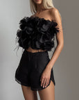 Black Blossom Feather Top