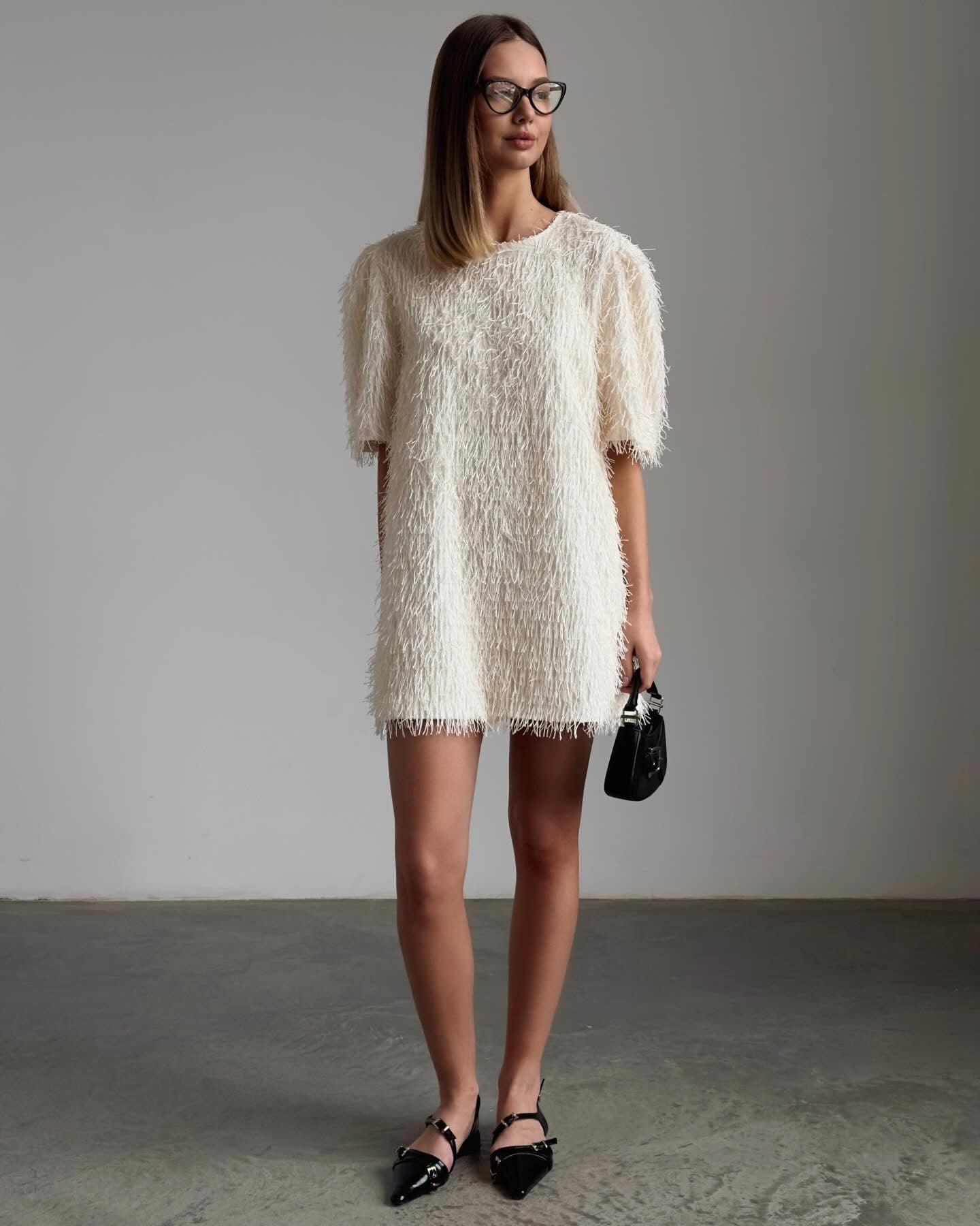 White Fringed Mini Dress.