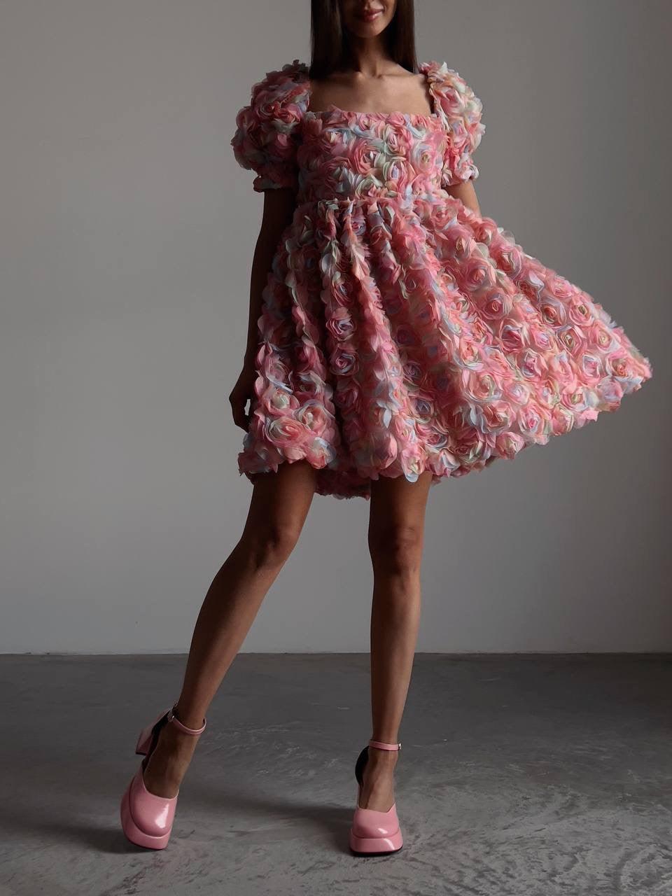 Romantic Pink Floral Mini Dress.