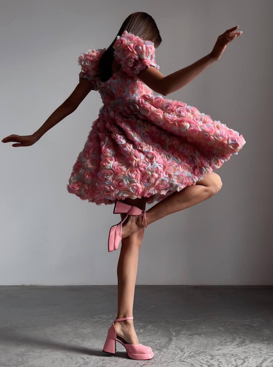 Romantic Pink Floral Mini Dress.