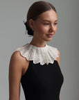 Elegant Black Midi Dress Special Design with Lace Collar.