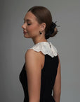 Elegant Black Midi Dress Special Design with Lace Collar.